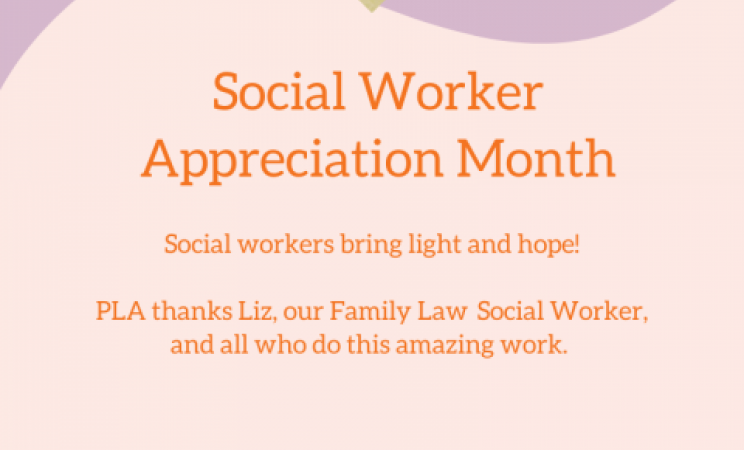 Pink, purple, and orange graphic celebrating Social worker appreciation month