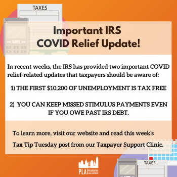 orange graphic reading "Important IRS COVID Relief Update!"