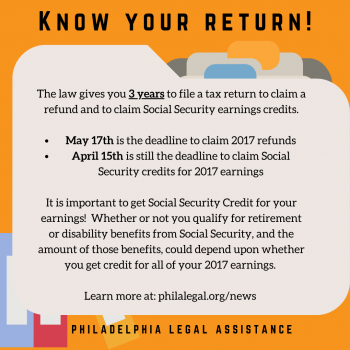 An orange graphic that says: "Know Your Return! The law gives you three years to file a tax return to claim a refund and to claim social security earnings credits."